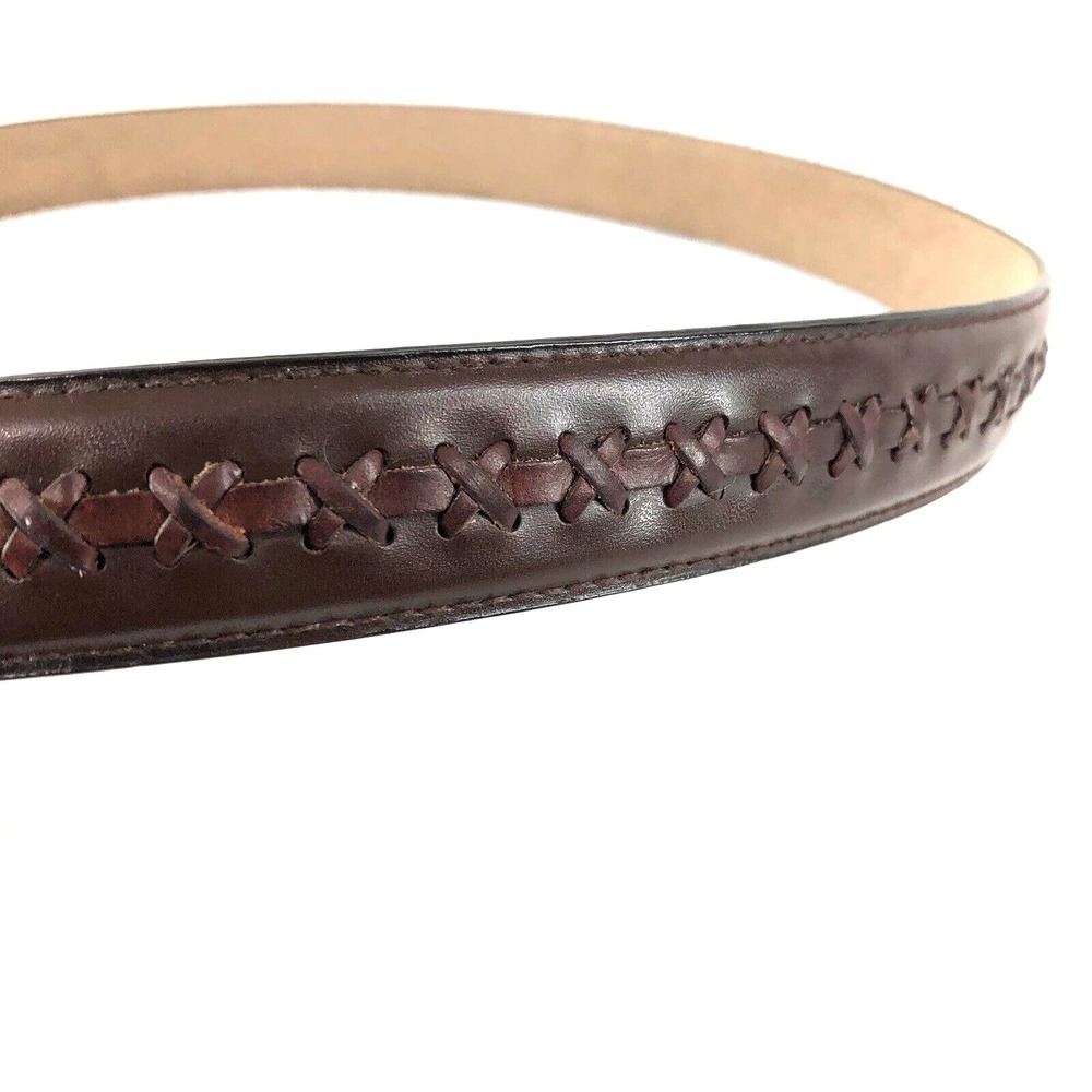Designer Dress Belt 42 Brass Buckle Genuine Italian Calfskin Leather 1-1/4" Wide - Picture 4 of 11